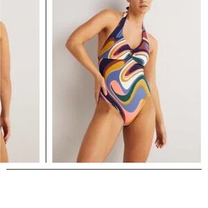 Boden swimsuit one piece retro mod print bathing suit resin ring halter